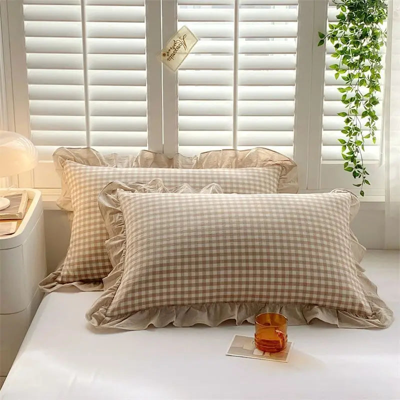 Cotton Pillowcase Pair with Floral Edge Decor, Standard Size, Soft and Breathable for Kids and Adults 6