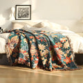Cotton Tassel Throw Blanket – Modern Floral Design 0