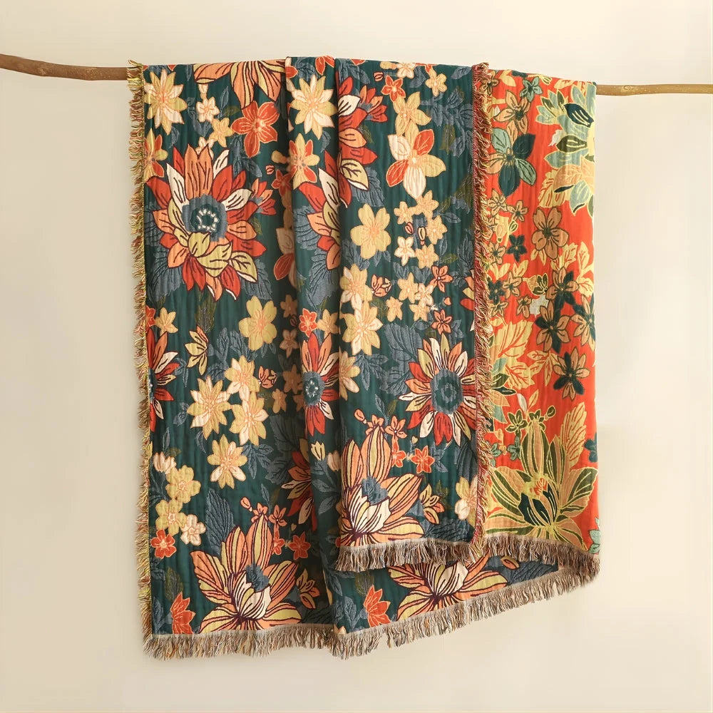 Cotton Tassel Throw Blanket – Modern Floral Design 3