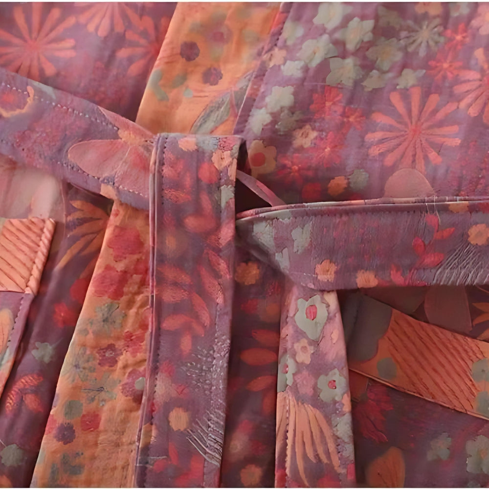 Cotton bathrobe – Lightweight double mesh – Vintage print – Elegant mens or womens robe for cozy homewear 5