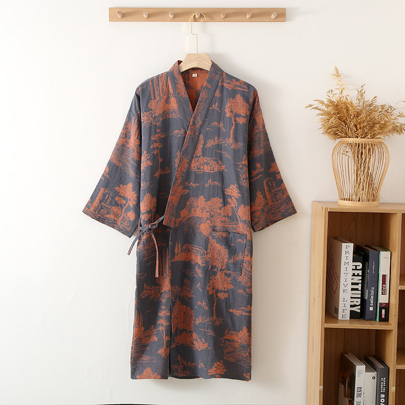 Cotton bathrobe – Lightweight kimono style – Dark blue or light green – Ideal for lounging and relaxation 0