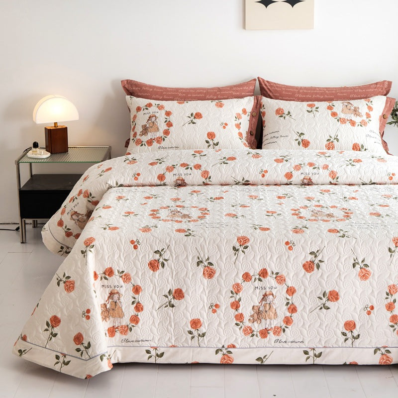 Cotton bedding set – Quilted – Autumn-inspired design – Lightweight 3-piece set for queen or king beds 0