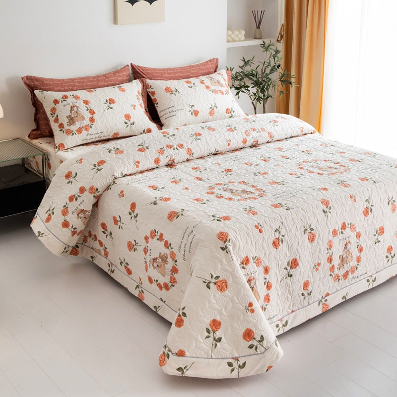Cotton bedding set – Quilted – Autumn-inspired design – Lightweight 3-piece set for queen or king beds 2