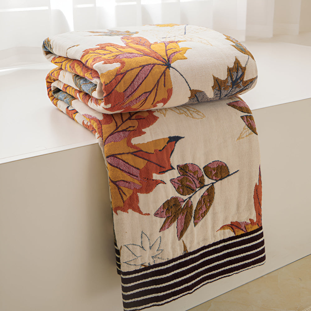 Cotton blanket – Breathable fabric – Maple leaf design – Cozy autumn home accessory – 80 x 90 in 0