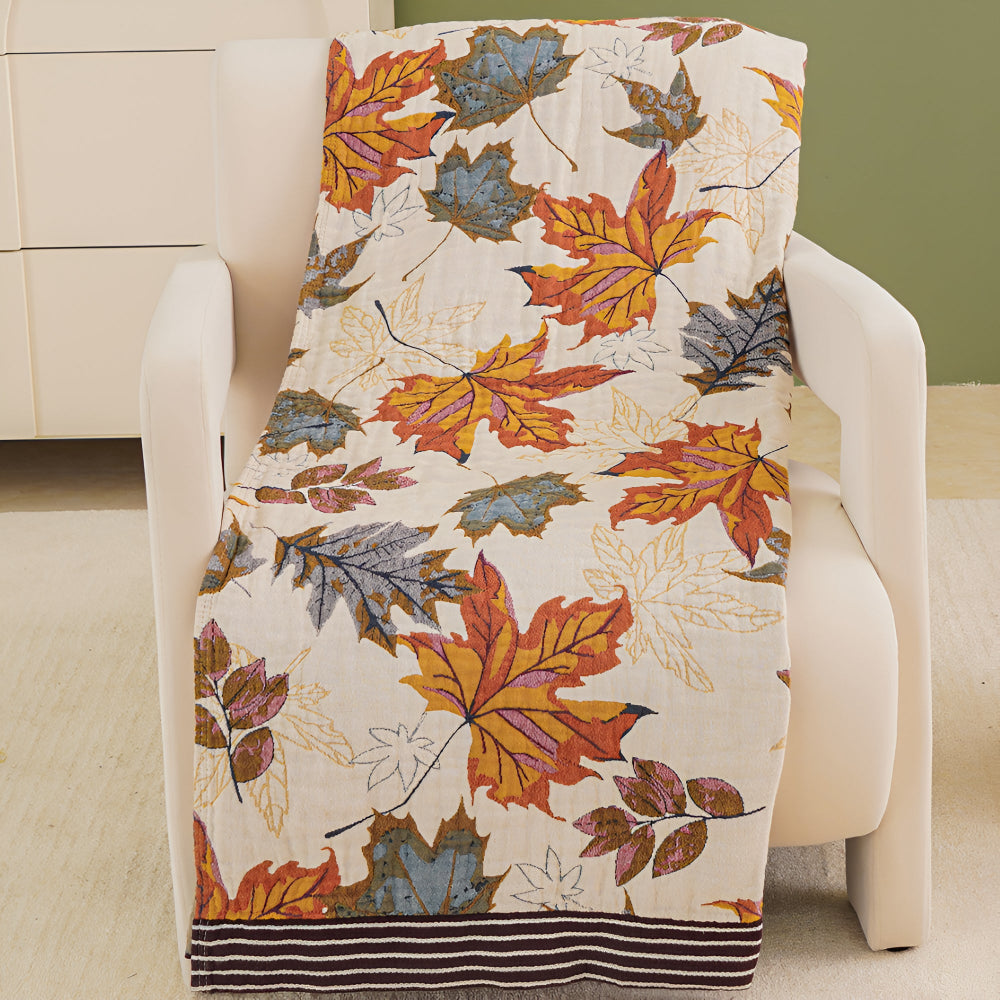 Cotton blanket – Breathable fabric – Maple leaf design – Cozy autumn home accessory – 80 x 90 in 1
