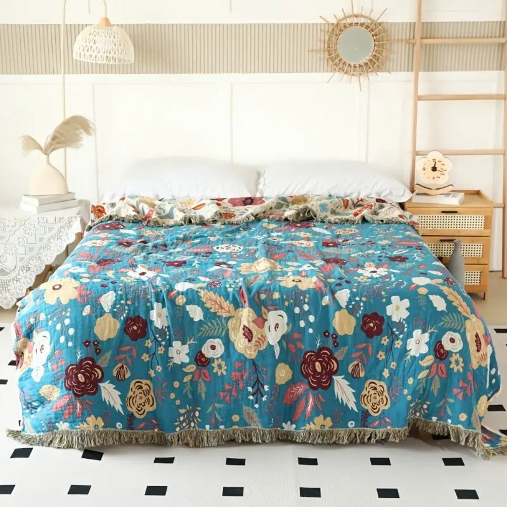 Cotton blanket – Reversible floral design – Bohemian style – Cozy bedspread or throw – 78.7 x 90.6 in 1