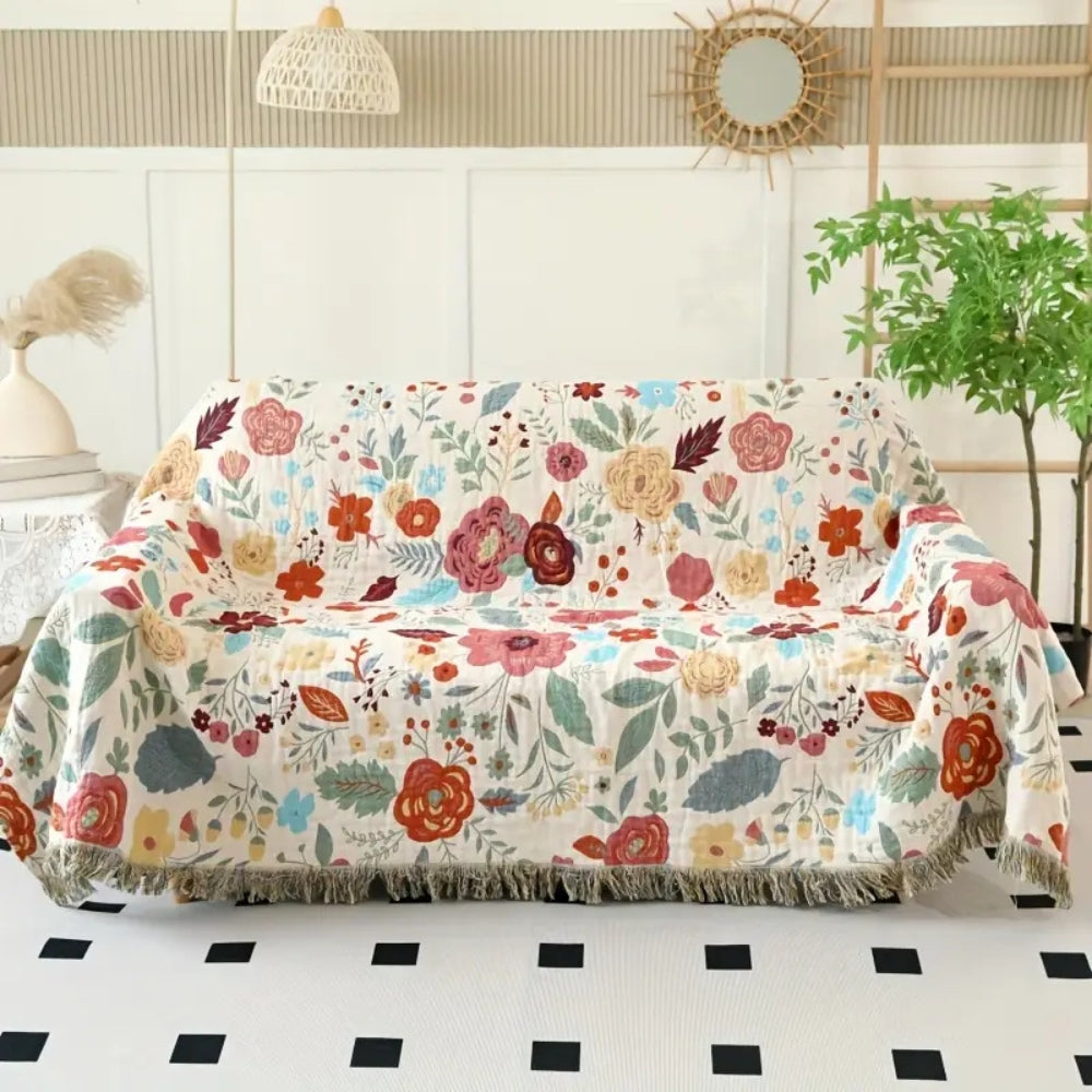 Cotton blanket – Reversible floral design – Bohemian style – Cozy bedspread or throw – 78.7 x 90.6 in 2