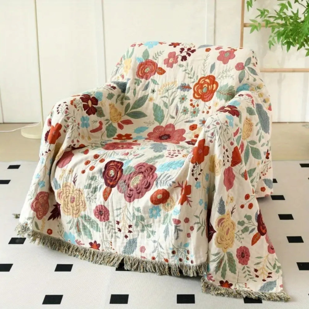 Cotton blanket – Reversible floral design – Bohemian style – Cozy bedspread or throw – 78.7 x 90.6 in 3