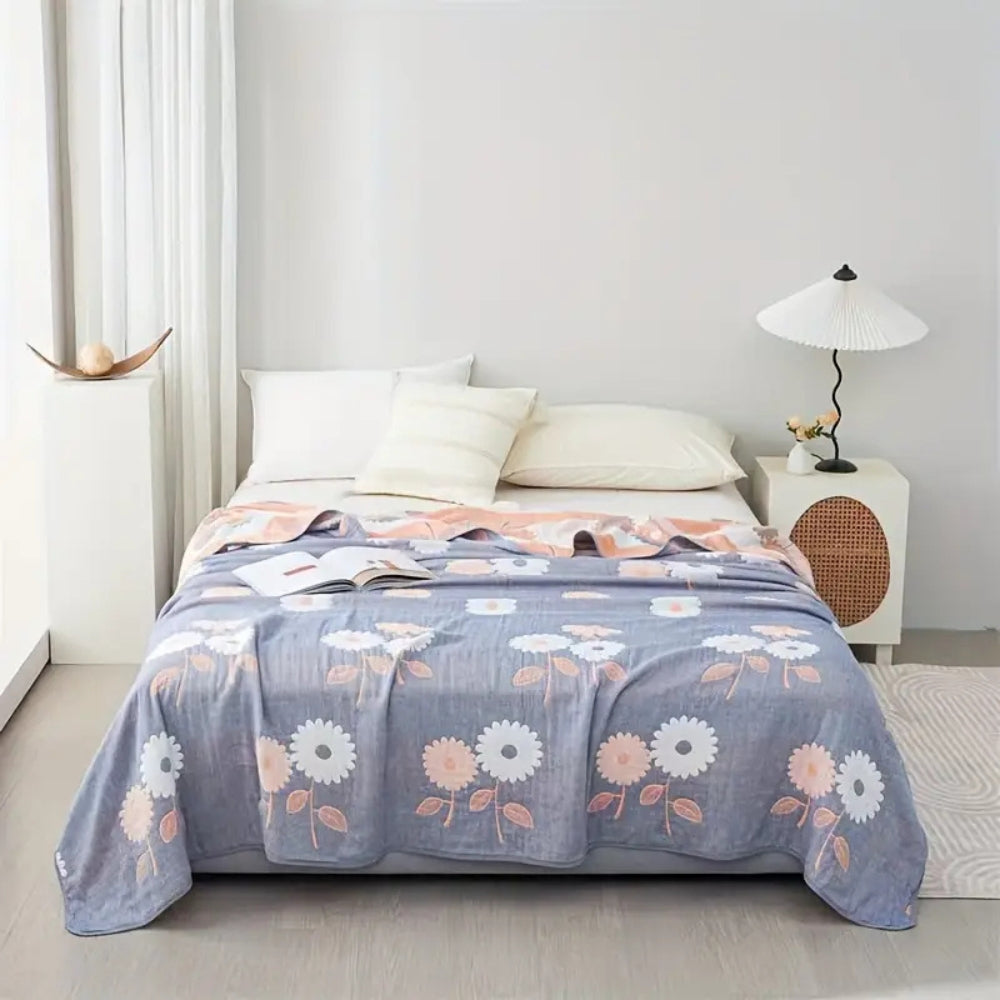 Cotton blanket – Reversible floral design – Lightweight and breathable – All-season comfort – 60 x 80 in 0