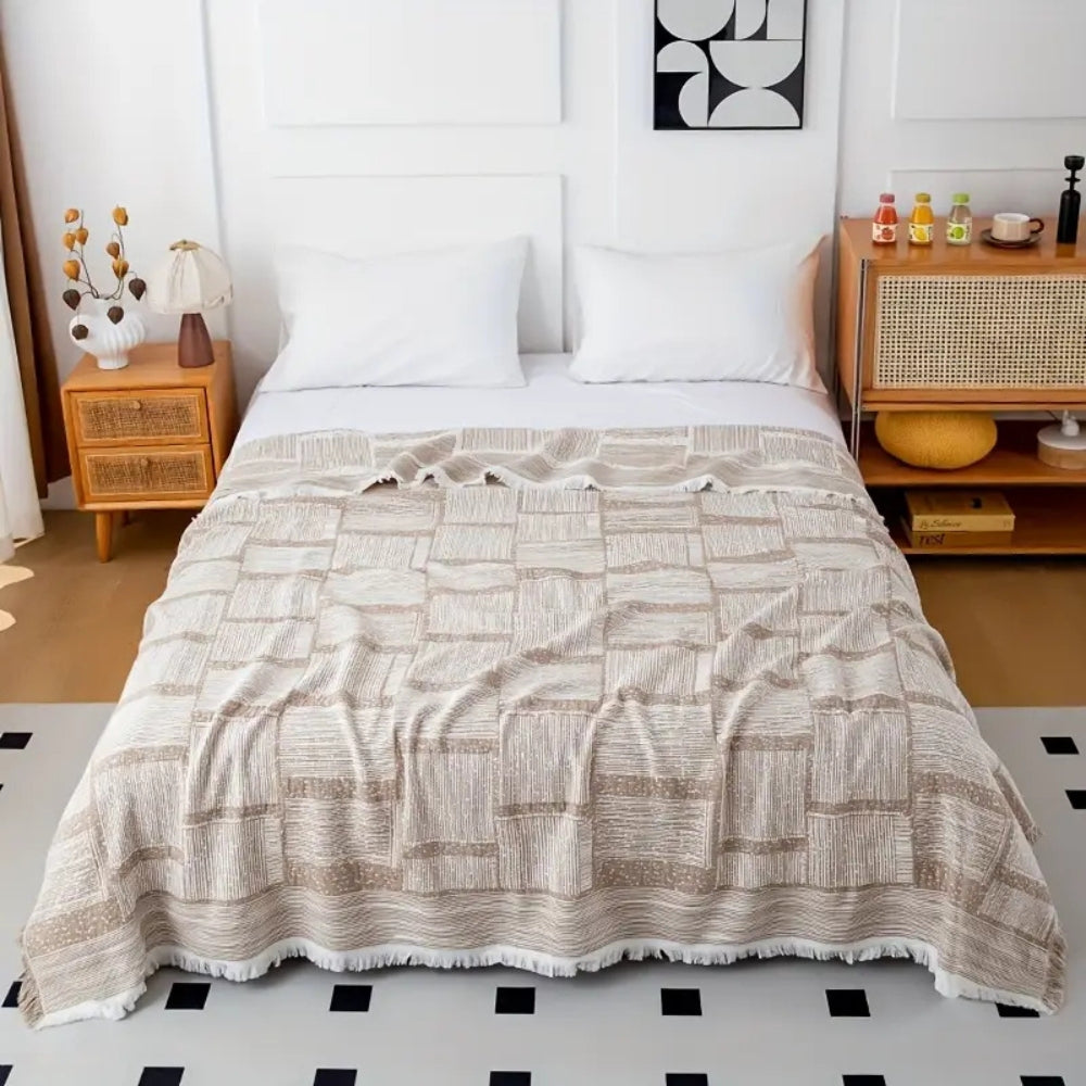 Cotton blanket – Soft and breathable – Mixed tone geometric design – Cozy home accessory – 50 x 60 in 1