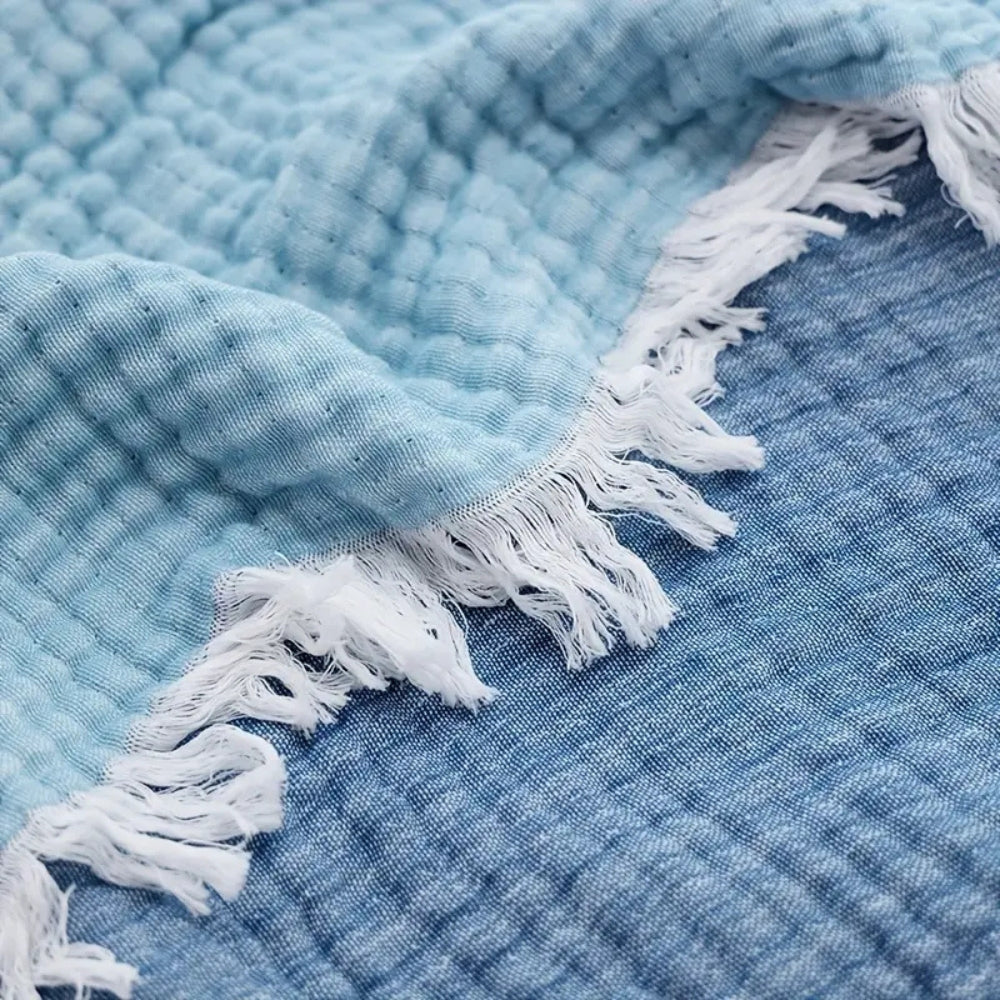 Cotton gauze blanket – Soft-washed fabric – Lightweight summer throw – Elegant fringe design – Cozy home accessory 7