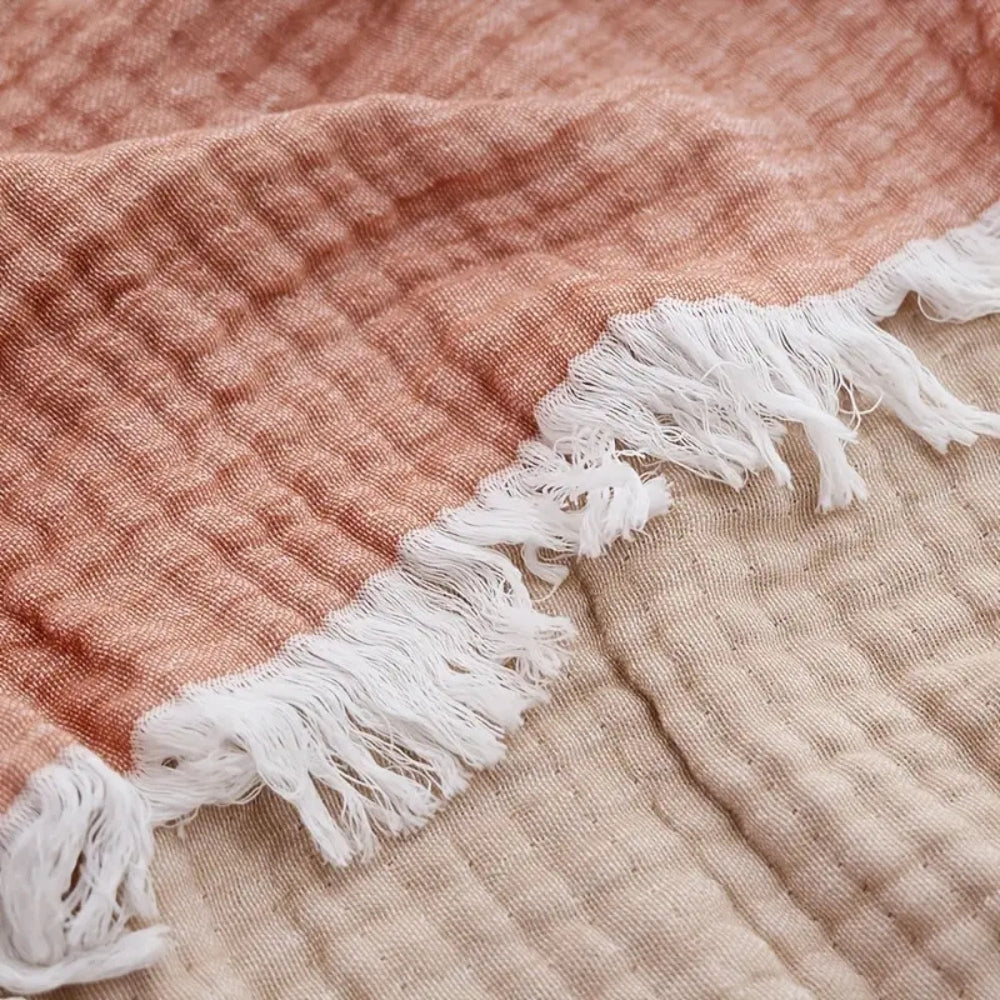 Cotton gauze blanket – Soft-washed fabric – Lightweight summer throw – Elegant fringe design – Cozy home accessory 8