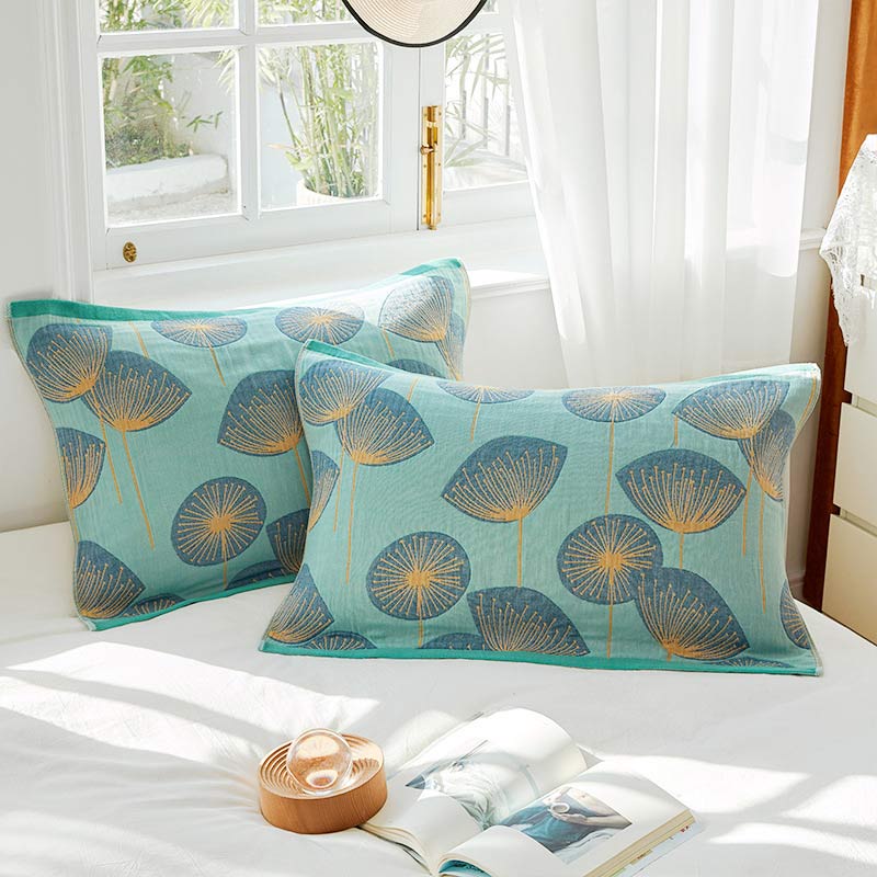 Cotton gauze pillow towel – Dandelion print – Set of 2 – Soft and breathable – 20 x 29 0