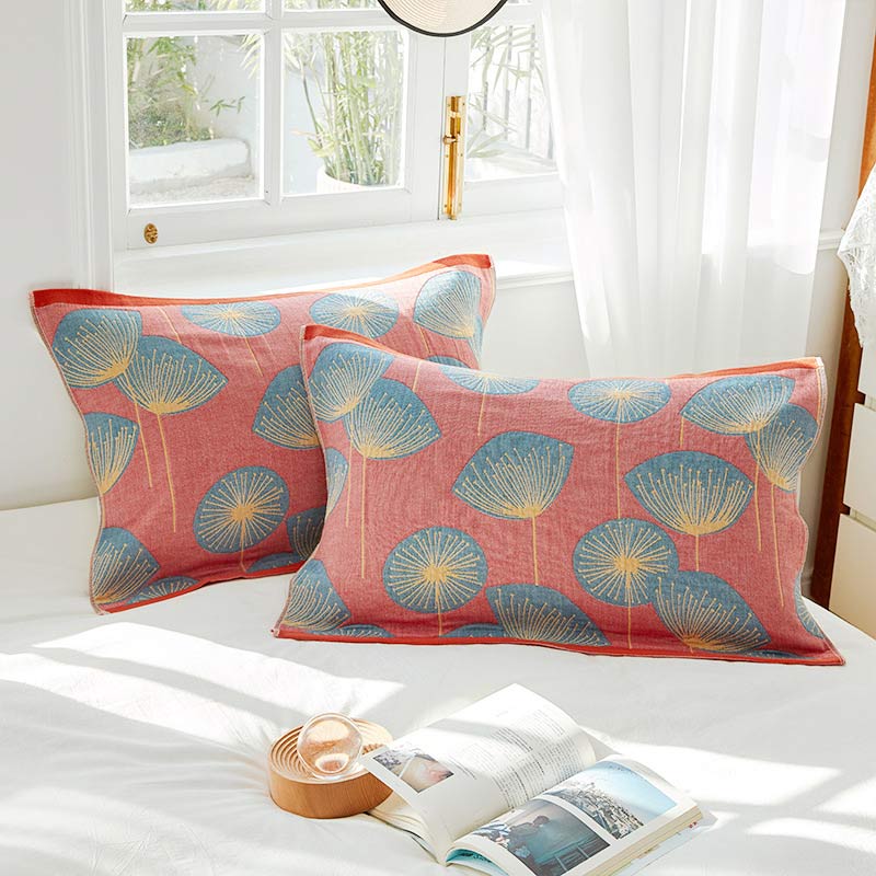 Cotton gauze pillow towel – Dandelion print – Set of 2 – Soft and breathable – 20 x 29 3