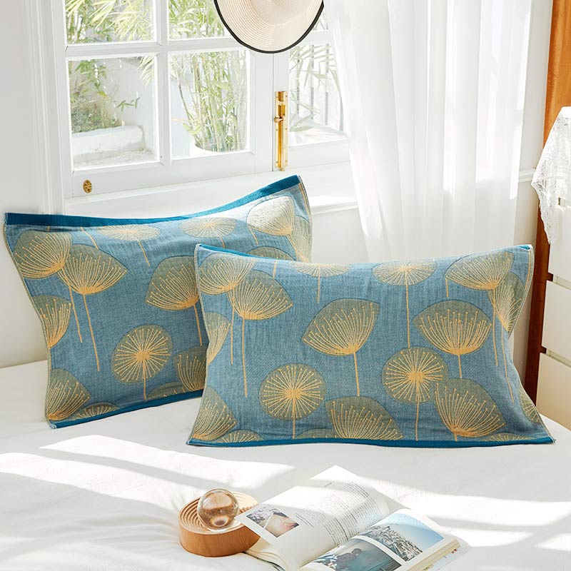 Cotton gauze pillow towel – Dandelion print – Set of 2 – Soft and breathable – 20 x 29 4
