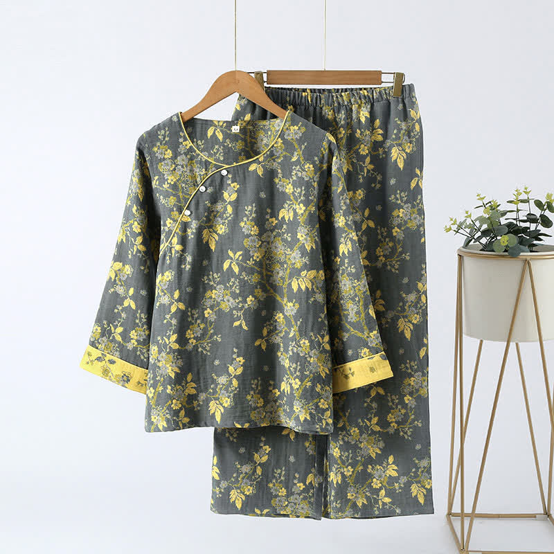 Cotton loungewear set – Jacquard floral print – Soft and breathable – Womens lounge sets for indoor and outdoor relaxation 2