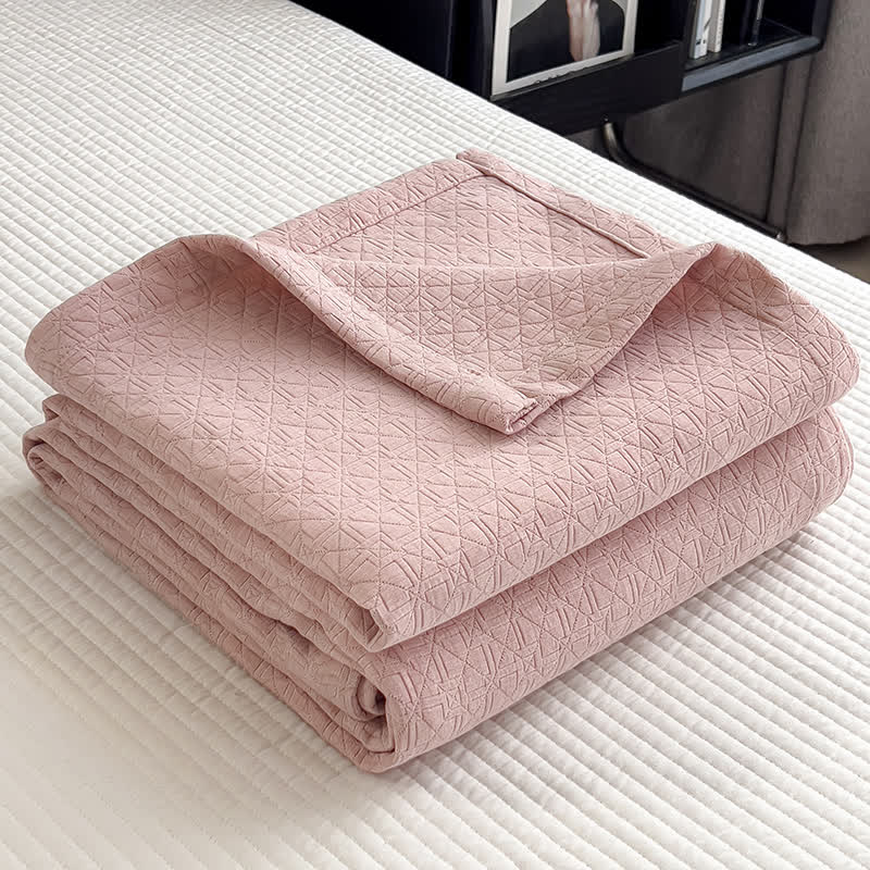 Cotton muslin quilt – Lightweight triple-layer – Geometric grid design – Modern minimalist bedding 5