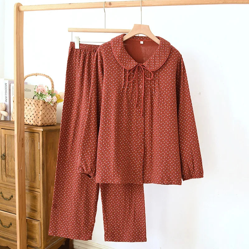 Cotton pajama set – Autumn colors – Two-piece women's sleepwear – Comfortable loungewear 1