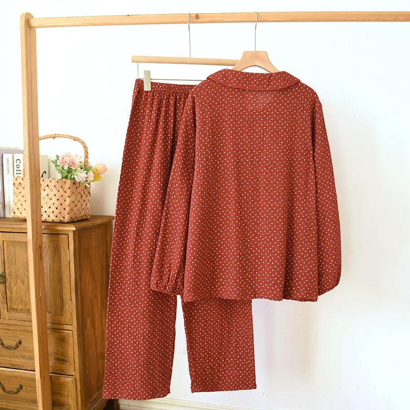 Cotton pajama set – Autumn colors – Two-piece women's sleepwear – Comfortable loungewear 2