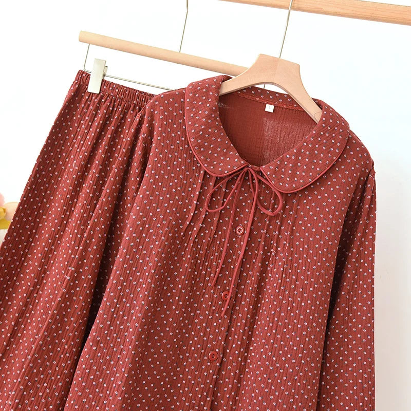 Cotton pajama set – Autumn colors – Two-piece women's sleepwear – Comfortable loungewear 3