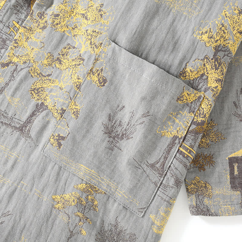 Cotton pajama set – Soft breathable fabric – Neutral landscape print – Comfortable kimono style for women 4