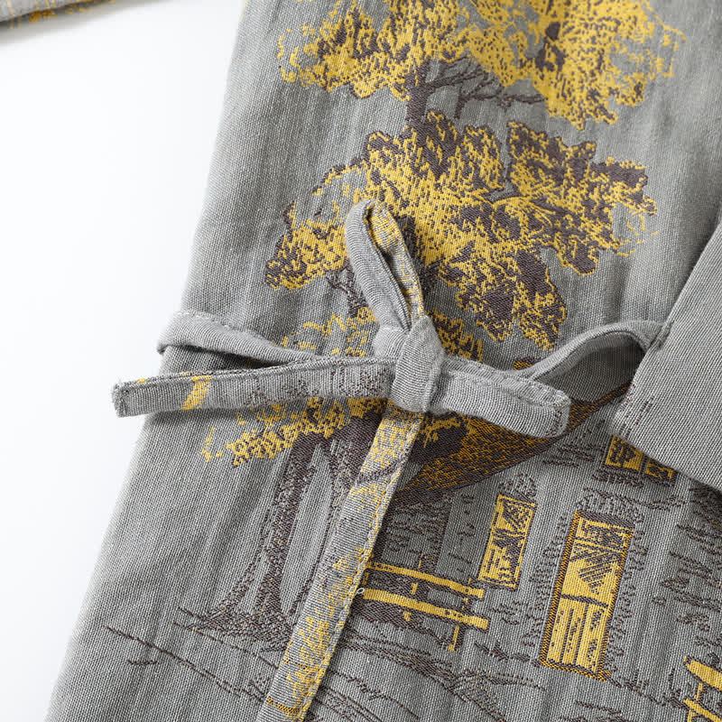 Cotton pajama set – Soft breathable fabric – Neutral landscape print – Comfortable kimono style for women 5