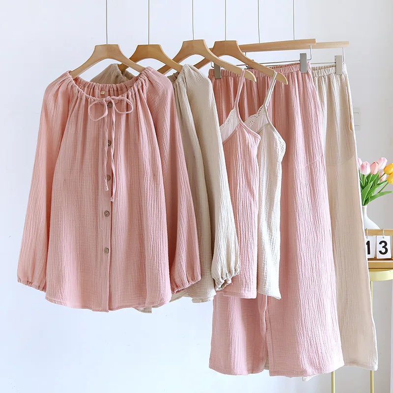 Cotton pajamas set – Soft gauze – Long sleeve – Comfortable sleepwear for women 0