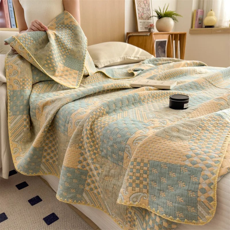 Cotton quilt – Breathable jacquard – Vintage check and paisley patterns – Lightweight summer throw blanket – 60 x 80 2