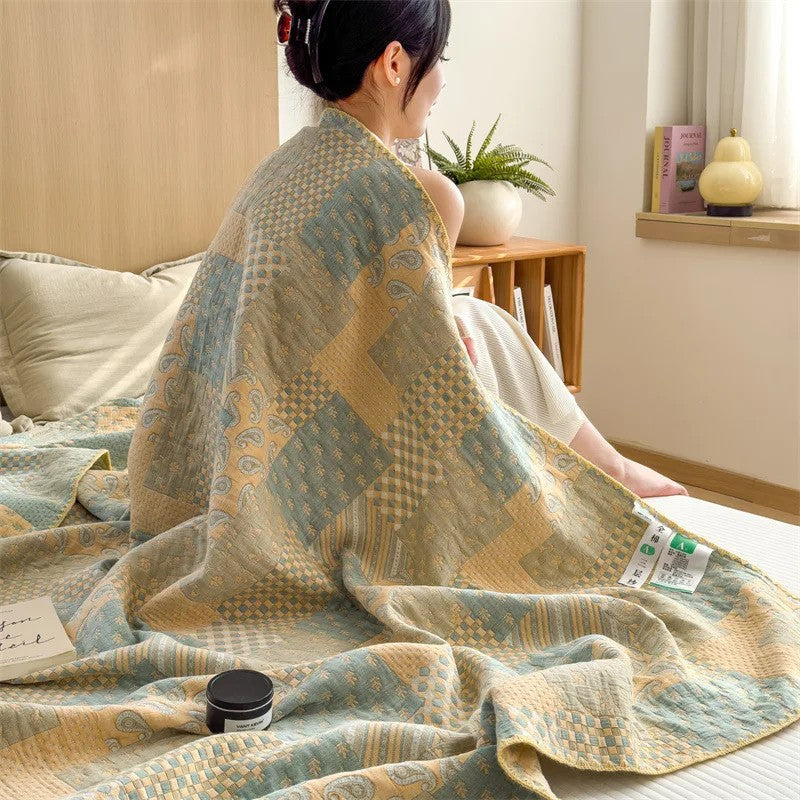 Cotton quilt – Breathable jacquard – Vintage check and paisley patterns – Lightweight summer throw blanket – 60 x 80 3