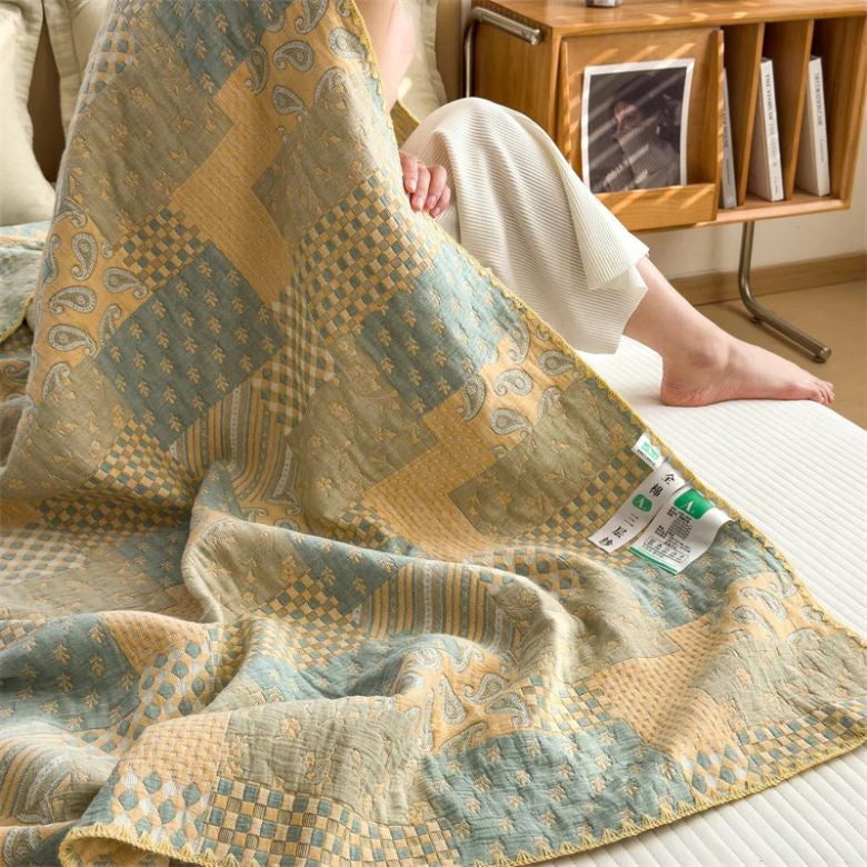 Cotton quilt – Breathable jacquard – Vintage check and paisley patterns – Lightweight summer throw blanket – 60 x 80 4