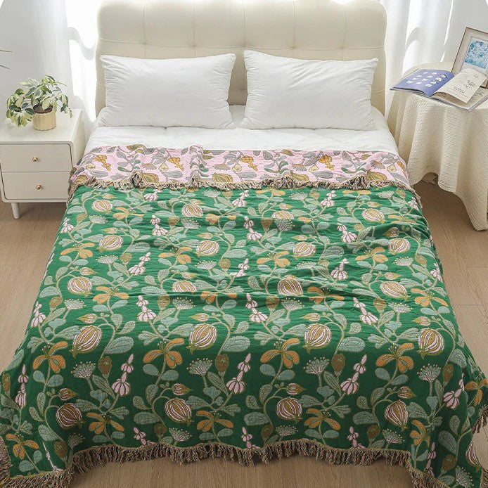 Cotton throw blanket – Floral design – Reversible – Cozy home accent 1
