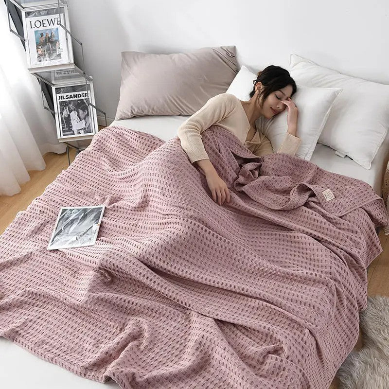 Cotton waffle blanket – Lightweight organic cotton – Earthy tones – Versatile home accessory 0