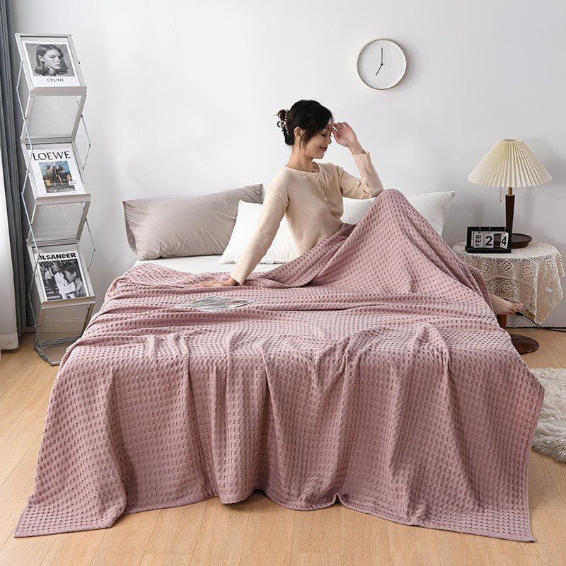 Cotton waffle blanket – Lightweight organic cotton – Earthy tones – Versatile home accessory 1