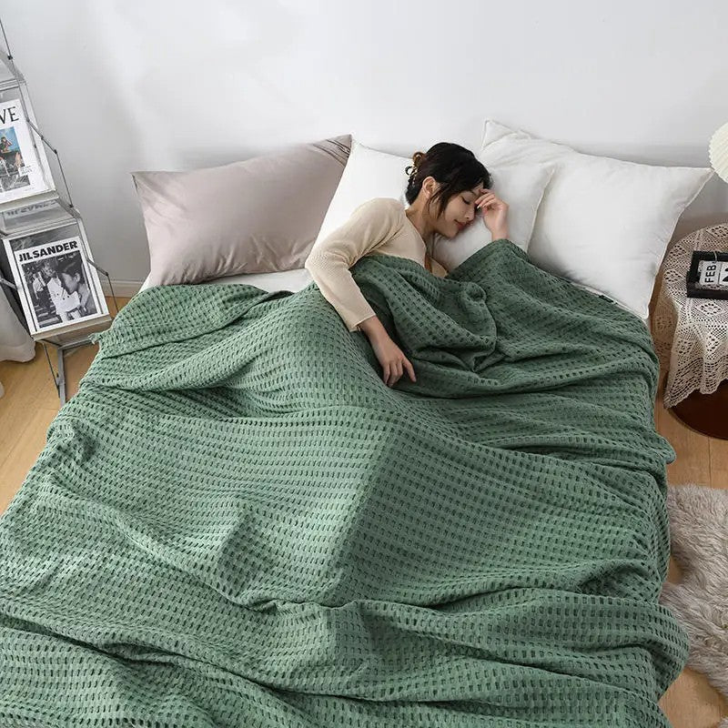 Cotton waffle blanket – Lightweight organic cotton – Earthy tones – Versatile home accessory 12