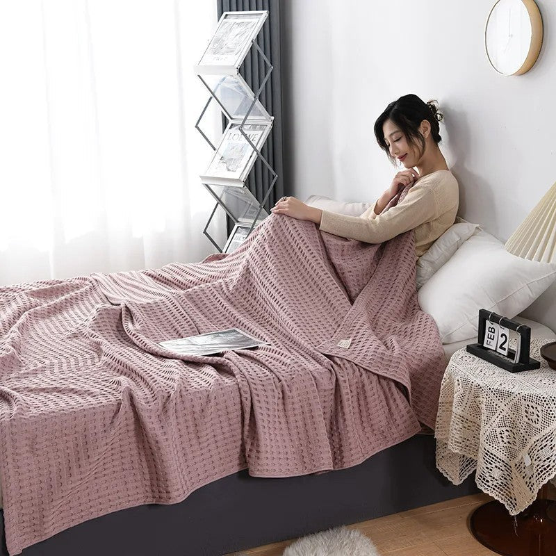 Cotton waffle blanket – Lightweight organic cotton – Earthy tones – Versatile home accessory 5