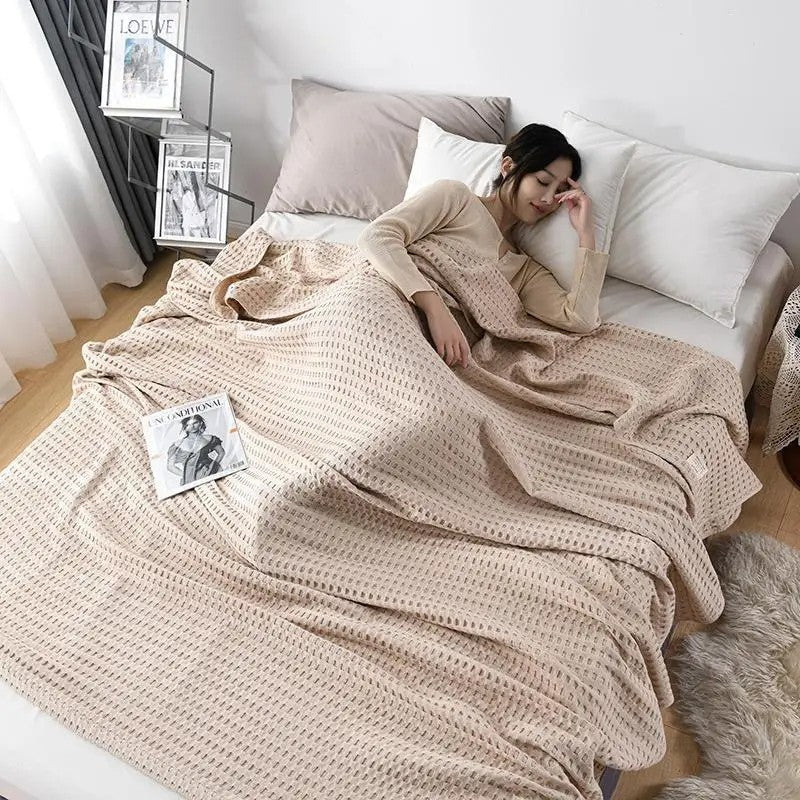 Cotton waffle blanket – Lightweight organic cotton – Earthy tones – Versatile home accessory 9