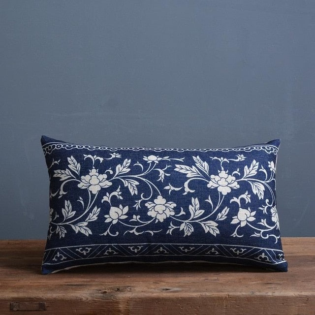 Couch cushion cover – Linen-cotton blend – Imperial blue – Traditional Chinese porcelain pattern – 17.7 x 17.7 in 6