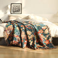 Cozy Floral Cotton Throw Blanket with Decorative Tassels for Everyday Use 0