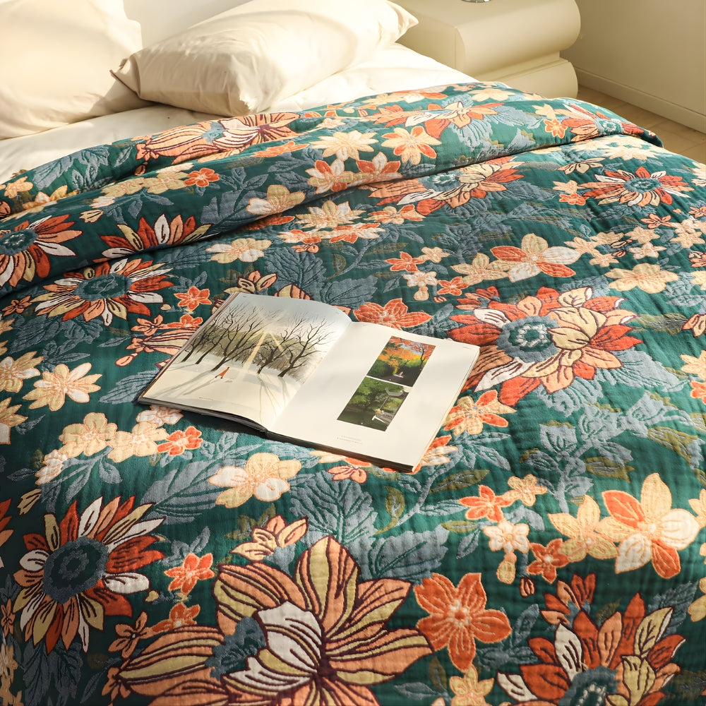 Cozy Floral Cotton Throw Blanket with Decorative Tassels for Everyday Use 1