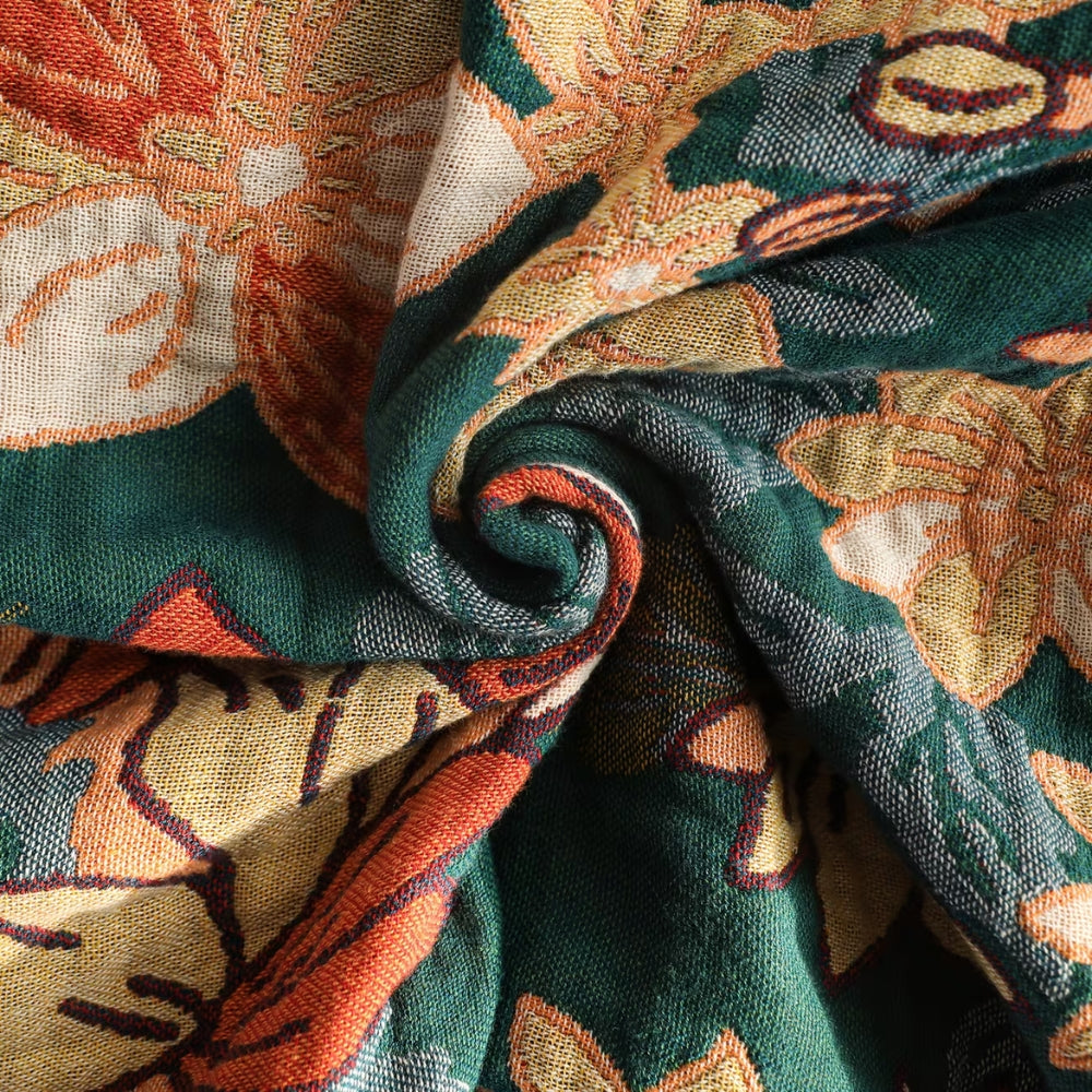 Cozy Floral Cotton Throw Blanket with Decorative Tassels for Everyday Use 2