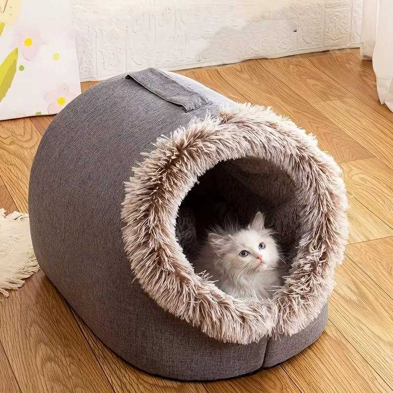 Cozy Haven | Cat Bed Cave with Insulated Plush Fabric Ð Semi-Enclosed Design for Warmth and Comfort 0