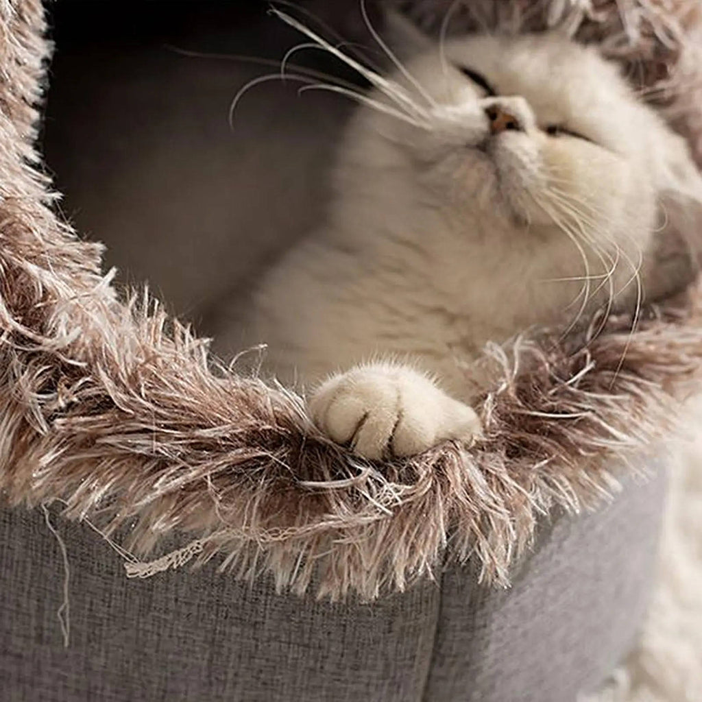 Cozy Haven | Cat Bed Cave with Insulated Plush Fabric Ð Semi-Enclosed Design for Warmth and Comfort 1