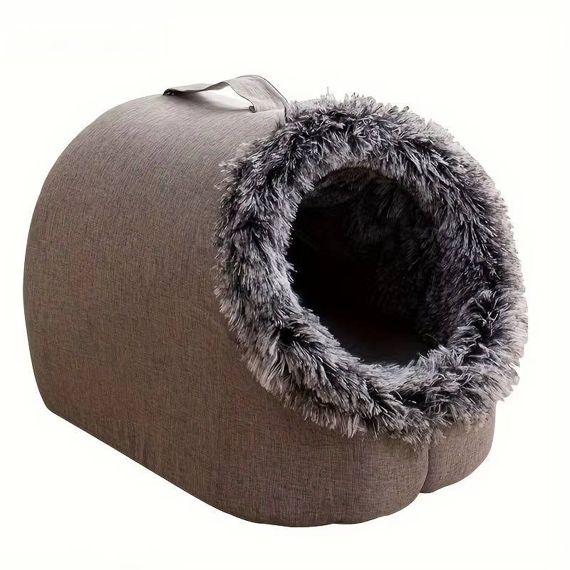 Cozy Haven | Cat Bed Cave with Insulated Plush Fabric Ð Semi-Enclosed Design for Warmth and Comfort 2