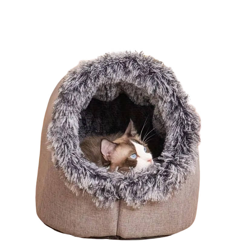 Cozy Haven | Cat Bed Cave with Insulated Plush Fabric Ð Semi-Enclosed Design for Warmth and Comfort 3