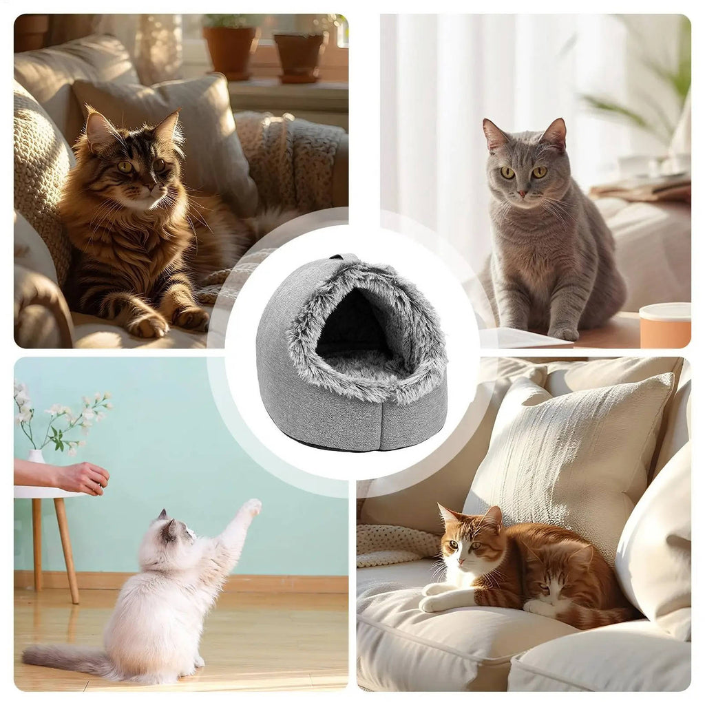 Cozy Haven | Cat Bed Cave with Insulated Plush Fabric Ð Semi-Enclosed Design for Warmth and Comfort 4