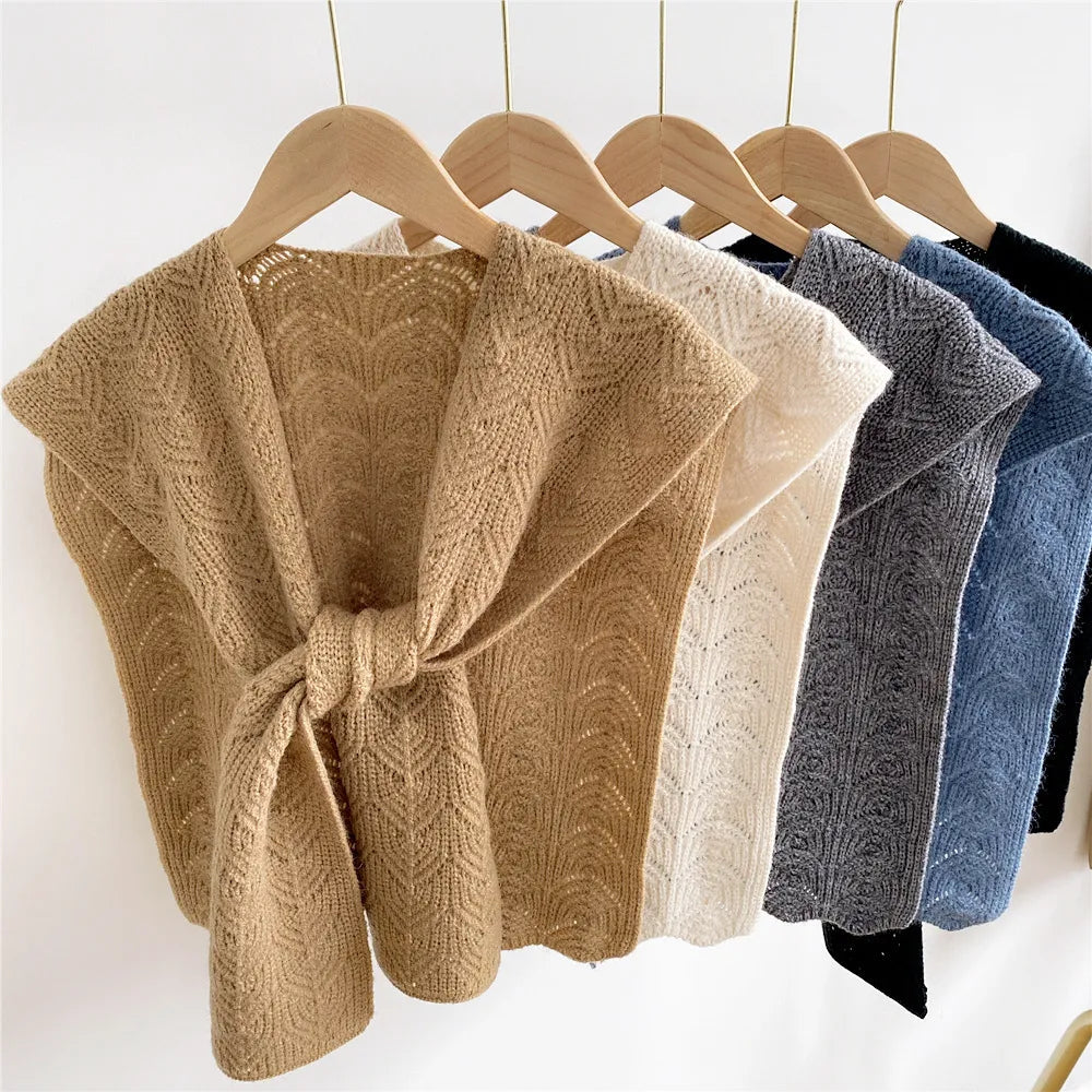 Cozy knitted shawl in warm autumn tones, featuring a textured pattern for added warmth and style. Perfect for layering, made from soft, breathable fabric 1