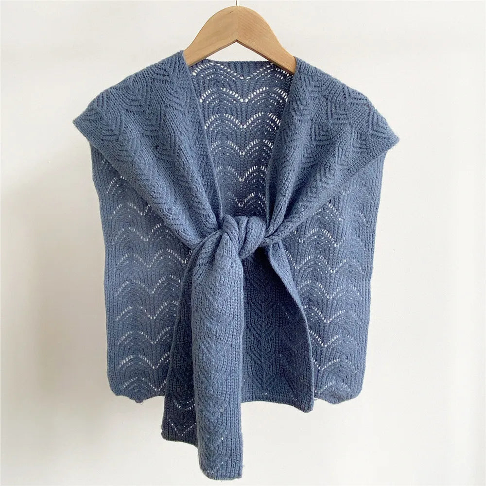 Cozy knitted shawl in warm autumn tones, featuring a blend of rich oranges, browns, and yellows. Perfect for stylish layering, made 6