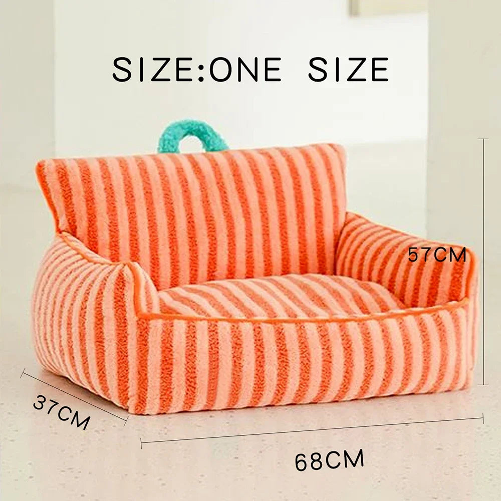 Cozy plush cat bed featuring stylish striped design, perfect for small dogs and cats. Soft fabric in soothing pastel colors provides comfort and warmth, making it 5