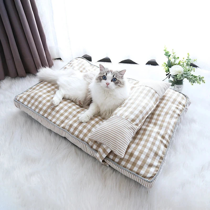 Cozy soft dog and cat bed cushion featuring a cute design, made from warm PP cotton. The cushion is plush and inviting, perfect for pets to 2