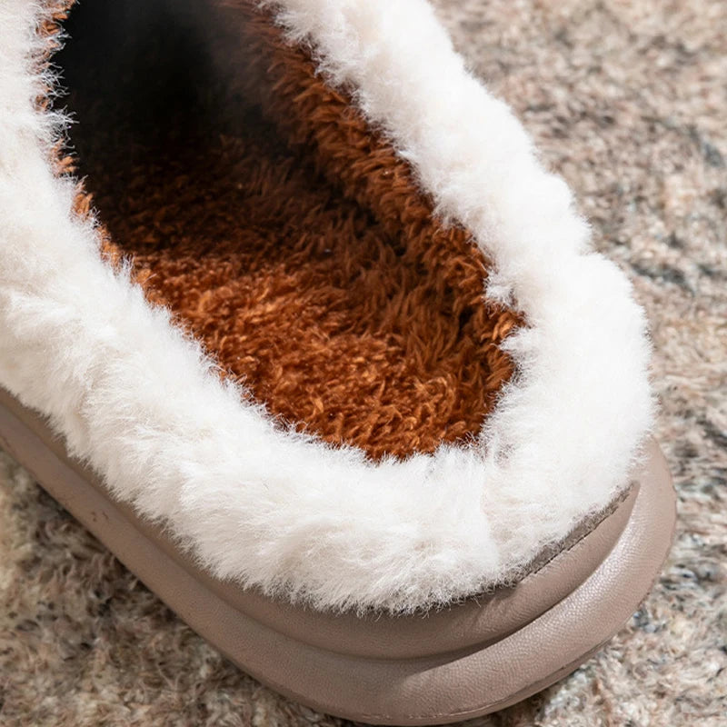 Cozy women's slippers in soft beige cotton, featuring plush fleece lining for ultimate winter comfort. Ideal for relaxing at home, these slippers offer warmth and style 5